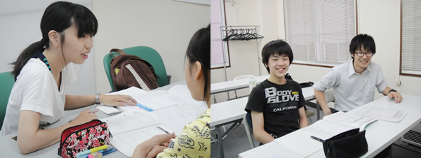 大学生と専任・プロ家庭教師の指導の様子